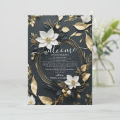 Bruiloftsbrief met bloemenkrans en routebeschrijvi kaart (Staand voorkant)