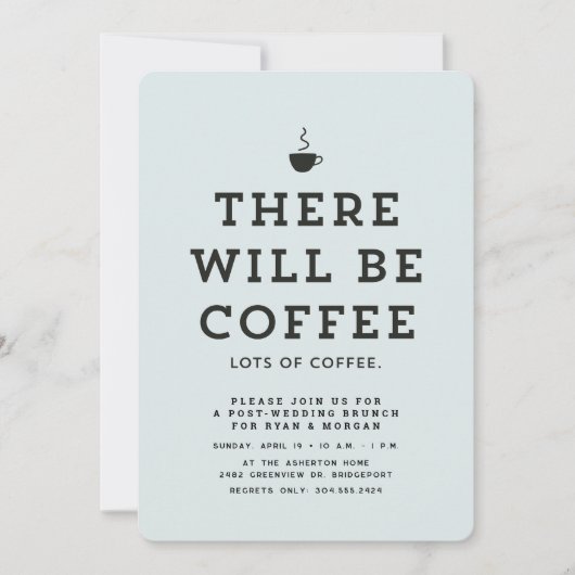 Bruiloftsbrunch eenvoudige leuke lichtblauwe koffi kaart (Voorkant)