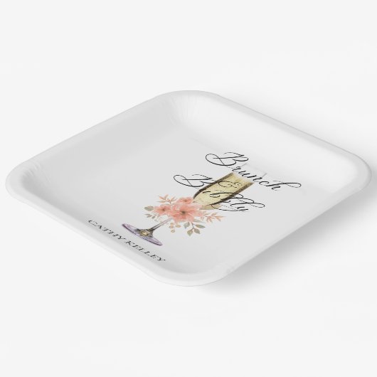 Bruiloftsbrunch en Bruisend Bruidspaar 9" Vierkant Papieren Bordje (Gebogen)