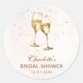 Bruiloftsbrunch met champagne en bubbels ronde sticker (Voorkant)