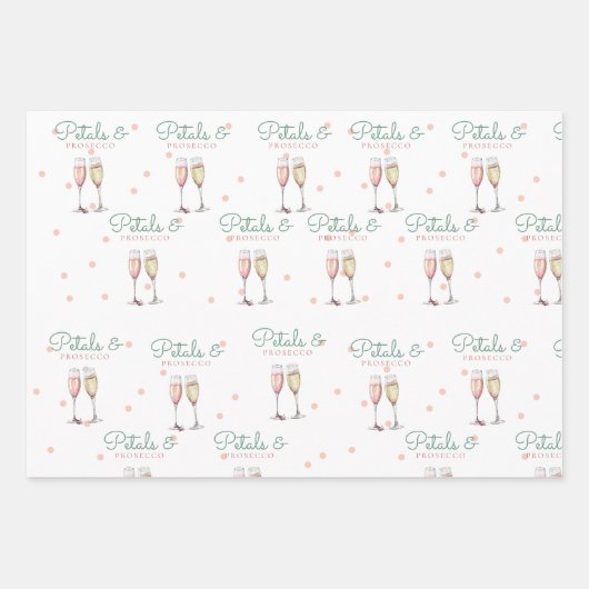 Bruiloftsdagsborrel met Bloemen en Prosecco Inpakpapier Vel (Voorkant 3)