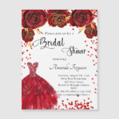 Bruiloftsdiner rode witte jurk rozen bloemen luxe magnetische uitnodiging (Voorkant)