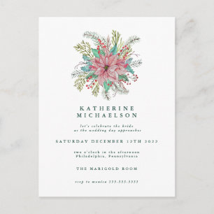 BRUILOFTSDINER Waterverf Poinsettia Bloemen Briefkaart