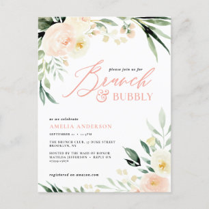 Bruiloftsdouche met brunch en bubbels perzik aquar briefkaart