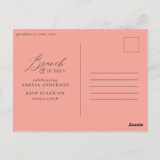 Bruiloftsdouche met brunch en bubbels perzik water briefkaart (Achterkant)