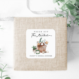 Bruiloftsfavor met landelijke boerenmarkt-thema vierkante sticker