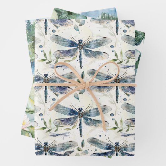 Bruiloftsfeest Blauwe Libel Inpakpapier Vel (In situ)