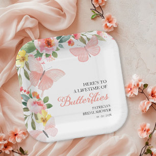 Bruiloftsfeest Bloemstuk Een Leven Lang Vlinders Papieren Bordje