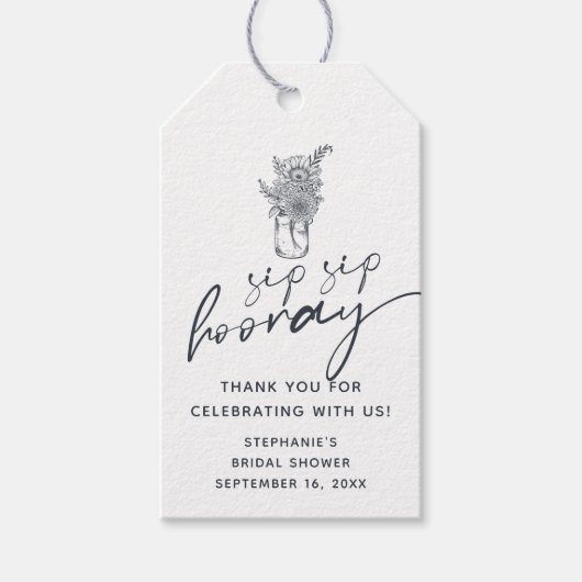 Bruiloftsfeest Florale Mason Pot Sip Sip Hooray Cadeaulabel (Voorkant)