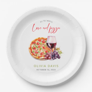 Bruiloftsfeest Love and Pizza Papieren Bordje