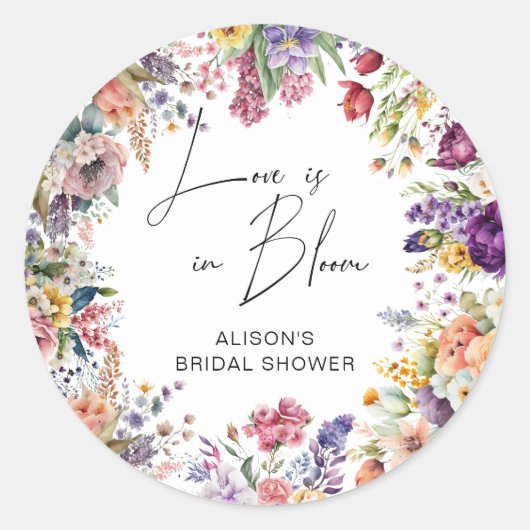 Bruiloftsfeest 'Love Is In Bloom' Tuinbloem Ronde Sticker (Voorkant)