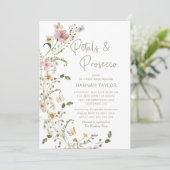 Bruiloftsfeest met Bloemen en Prosecco Kaart (Staand voorkant)