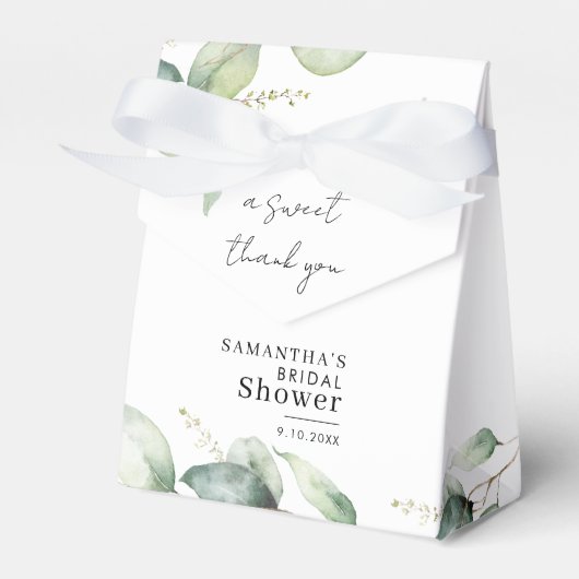 Bruiloftsfeest met eucalyptus botanisch gebladerte bedankdoosjes (Voorkant Zijde)