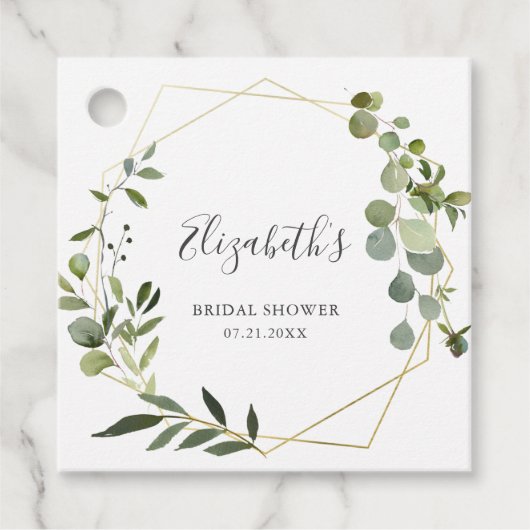 Bruiloftsfeest met groene botanische decoratie bedankjes labels (Voorkant)