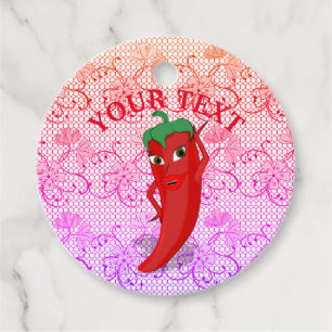 Bruiloftsfeest met rode hete peper diva bedankjes labels