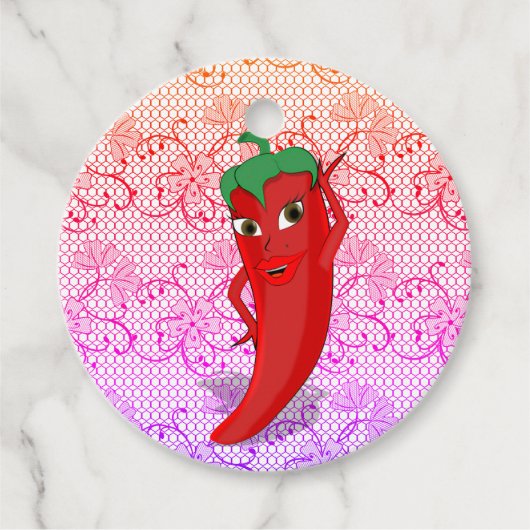 Bruiloftsfeest met rode hete peper diva bedankjes labels (Voorkant)