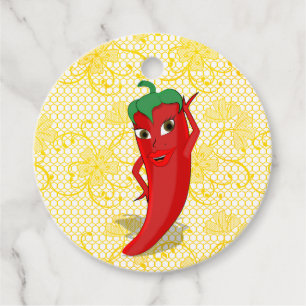 Bruiloftsfeest met rode hete peper diva bedankjes labels
