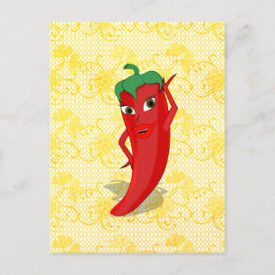 Bruiloftsfeest met rode hete peper diva briefkaart