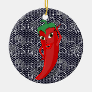 Bruiloftsfeest met rode hete peper diva keramisch ornament