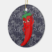 Bruiloftsfeest met rode hete peper diva keramisch ornament (Links)