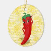 Bruiloftsfeest met rode hete peper diva keramisch ornament (Links)