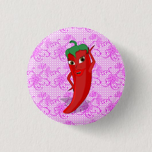 Bruiloftsfeest met rode hete peper diva ronde button 3,2 cm (Voorkant)