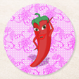Bruiloftsfeest met rode hete peper diva ronde kartonnen onderzetter