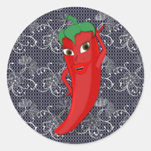 Bruiloftsfeest met rode hete peper diva ronde sticker