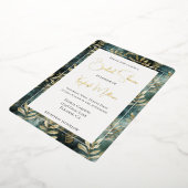 Bruiloftsfeest met tropische bladeren in bosgroen folie uitnodiging (Gedraaid)