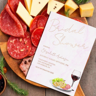 Bruiloftsfeest met wijn en charcuterie folie uitnodiging