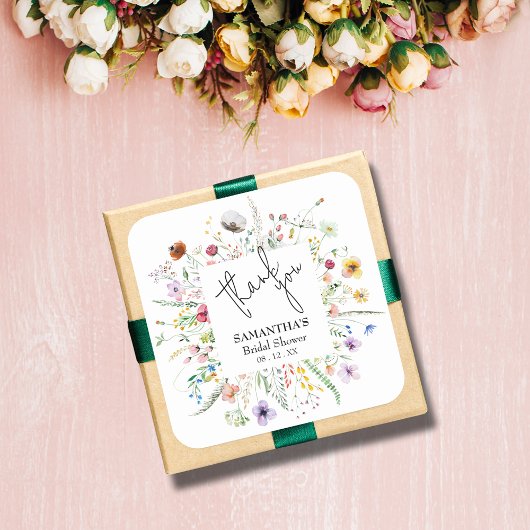 Bruiloftsfeest met wilde bloemen vierkante sticker