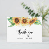 Bruiloftsfeest met zonnebloemen bedankkaart (Staand voorkant)