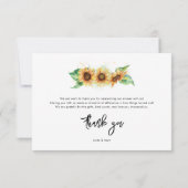 Bruiloftsfeest met zonnebloemen bedankkaart (Achterkant)