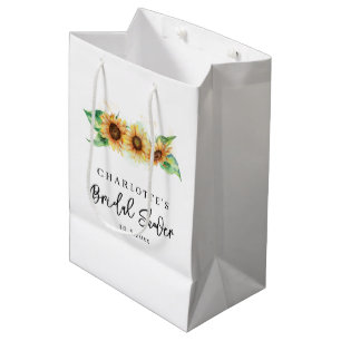 Bruiloftsfeest met zonnebloemen en groen medium cadeauzakje