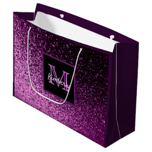 Bruiloftsfeest paarse roze glitters glam monogram groot cadeauzakje