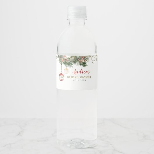 Bruiloftsfeest 's winters de hal met kerstversieri waterfles etiket (Voorkant)