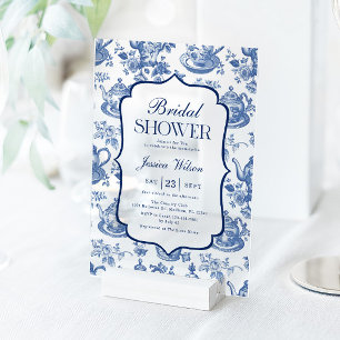 Bruiloftsfeest Theepartij Blauw Witte Chinoiserie Acryl Uitnodigingen