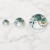 Bruiloftsfeest Turquoise Witte Bloem Gouden Blader Confetti (Voorkanten)