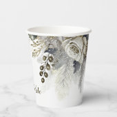 Bruiloftsfeest Waterverf Zilver Gouden Witte Rozen Papieren Bekers (Achterkant)