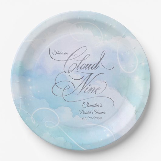 Bruiloftsfeest 'Ze Is Op Wolkjes' Papieren Bordje (Voorkant)