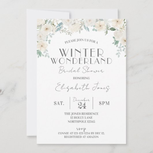 Bruiloftsfeestje in Bloemige Winterwonderland Kaart (Voorkant)