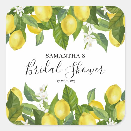 Bruiloftsfeestje met citroen citrus vierkante sticker (Voorkant)