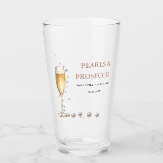 Bruiloftsfeestje met Parels en Prosecco Glas (Voorkant)