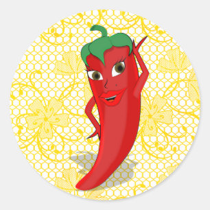 Bruiloftsfeestje met rode hete peper diva ronde sticker