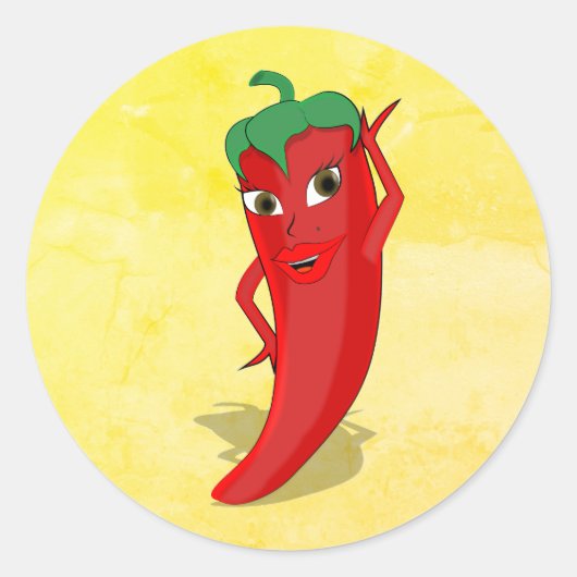 Bruiloftsfeestje met rode hete peper diva ronde sticker (Voorkant)