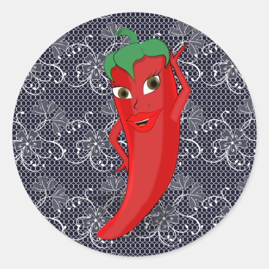 Bruiloftsfeestje met rode hete peper diva ronde sticker (Voorkant)