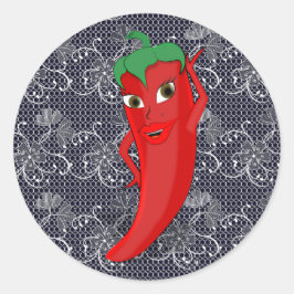 Bruiloftsfeestje met rode hete peper diva ronde sticker