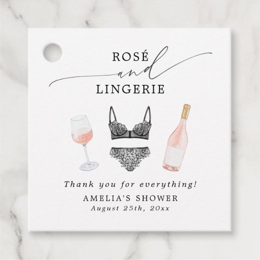 Bruiloftsfeestje met rosé en lingerie bedankjes labels (Voorkant)