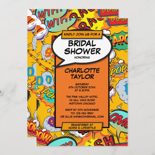 Bruiloftsfeestje Pret Retro Stripboek Kaart (Voorkant / Achterkant)