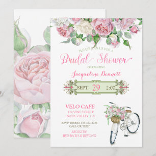 Bruiloftsfeestje Vintage Fiets Mand Roze Rozen Kaart